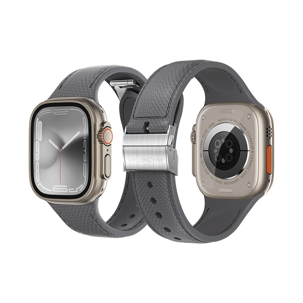 Amazingthing Titan Swift Apple Watch 49mm Deri Dokulu Silikon Kordon - 1
