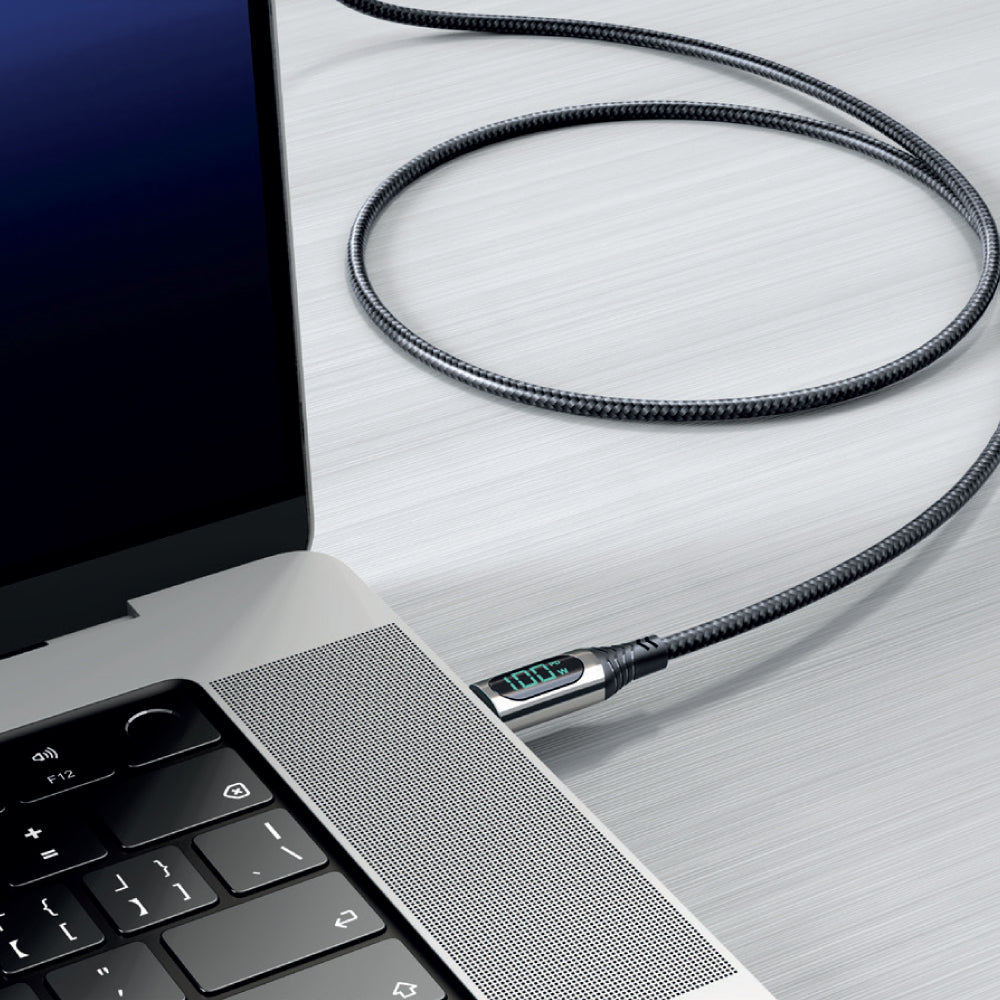 Cepax X-L100 100W LCD Göstergeli Type-C to Type-C Hızlı Şarj Kablosu