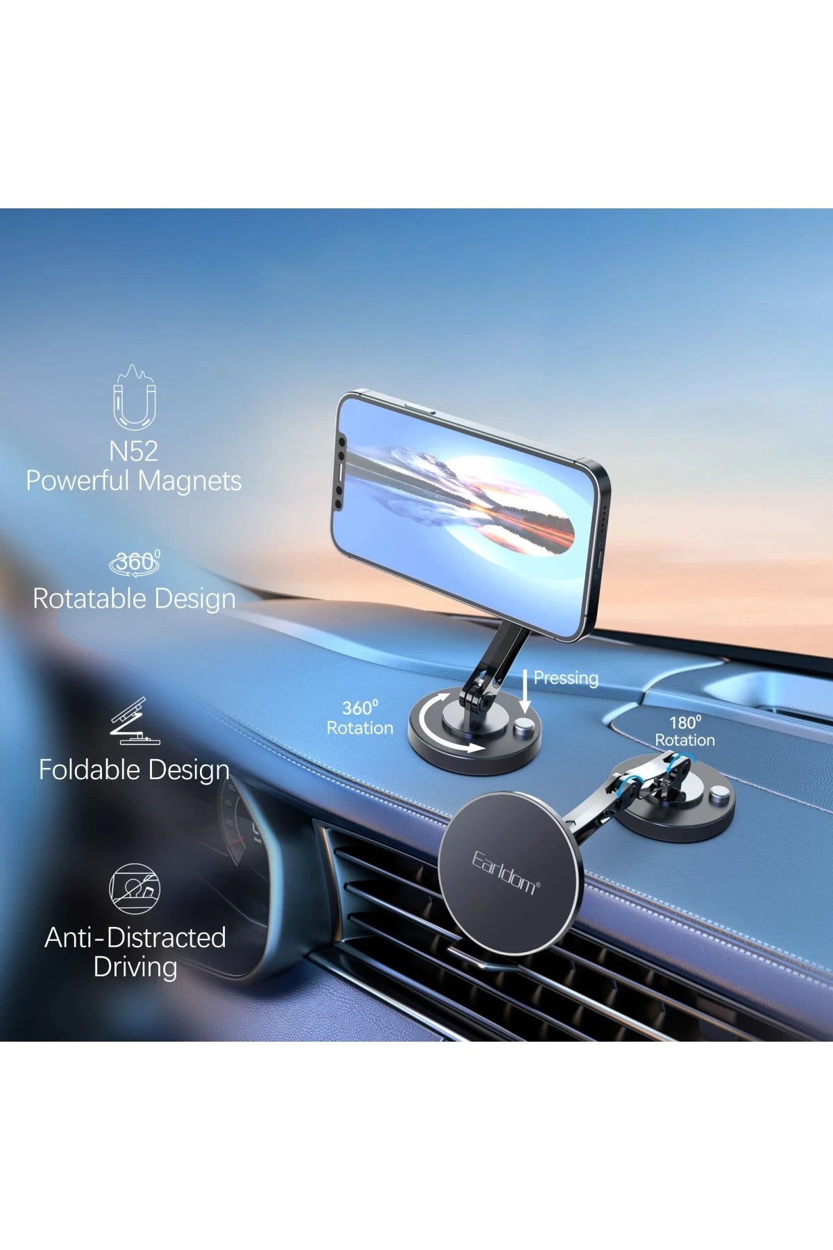 Earldom EH266 360 Derece Ayarlanabilir Yapışkanlı Mıknatıslı Magsafe Araç Tutucu