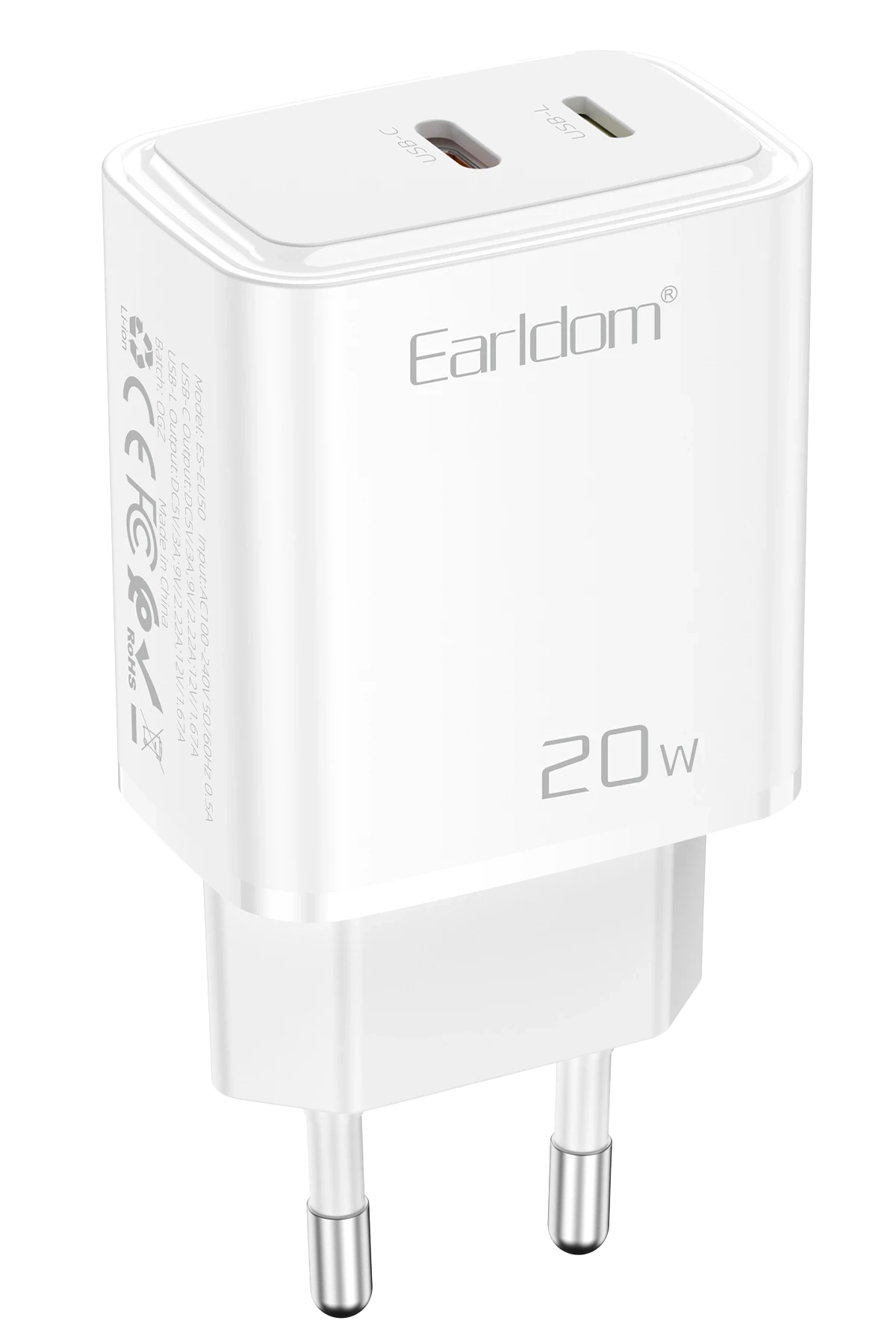 Earldom EU50 20W Type-C ve 20W Lightning Çıkışlı PD Hızlı Şarj Aleti