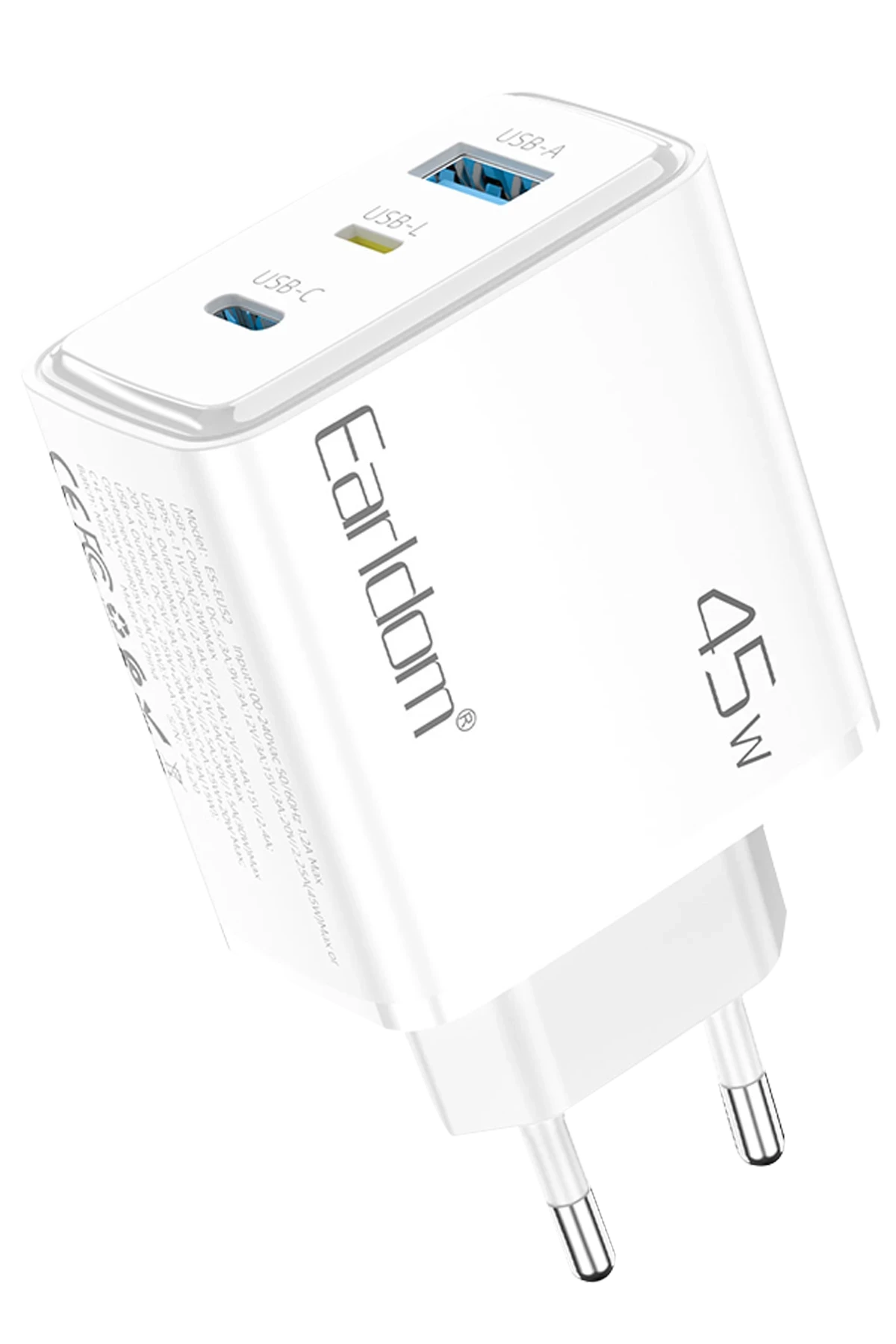 Earldom EU52 Type-C Lightning ve USB Çıkışlı 45W PD Hızlı Şarj Aleti