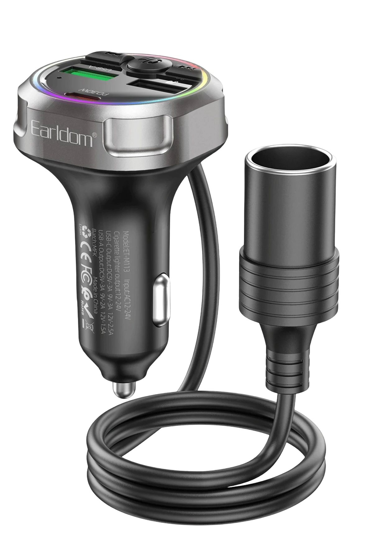 Earldom M113 Bluetooth USB Type-C ve Çakmaklık Çıkışlı Hızlı Araç Şarjı