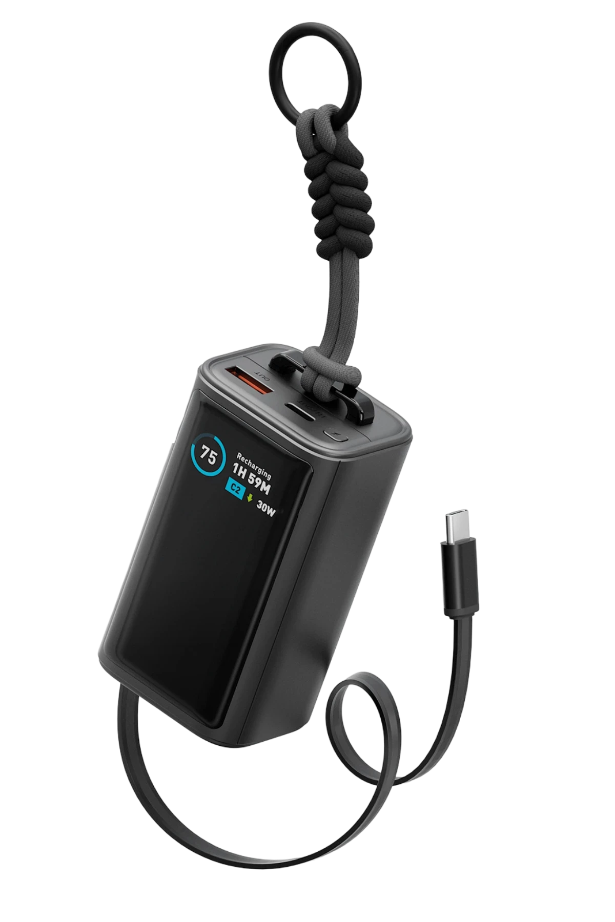 Energea ComPac Arc 45 Dijital Göstergeli 10.000 mAh Dahili Type-C Kablolu 45W Şarj Çıkışlı PD Hızlı Şarj Powerbank