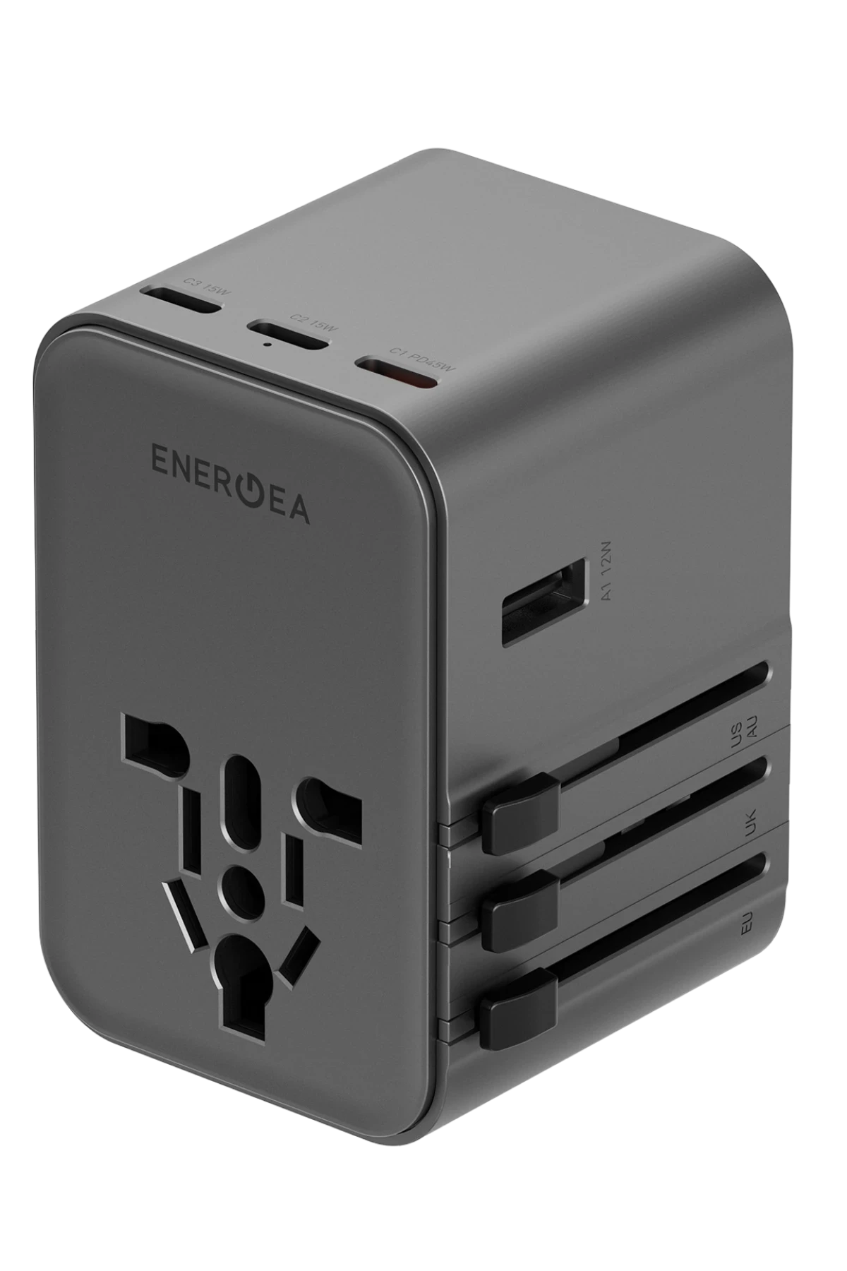 Energea TravelWorld Universal GaN45 1 Adet 45W Type C 2 Adet 15W Type C ve 2 Adet 12W USB Çıkışlı PD Hızlı Şarj Aleti
