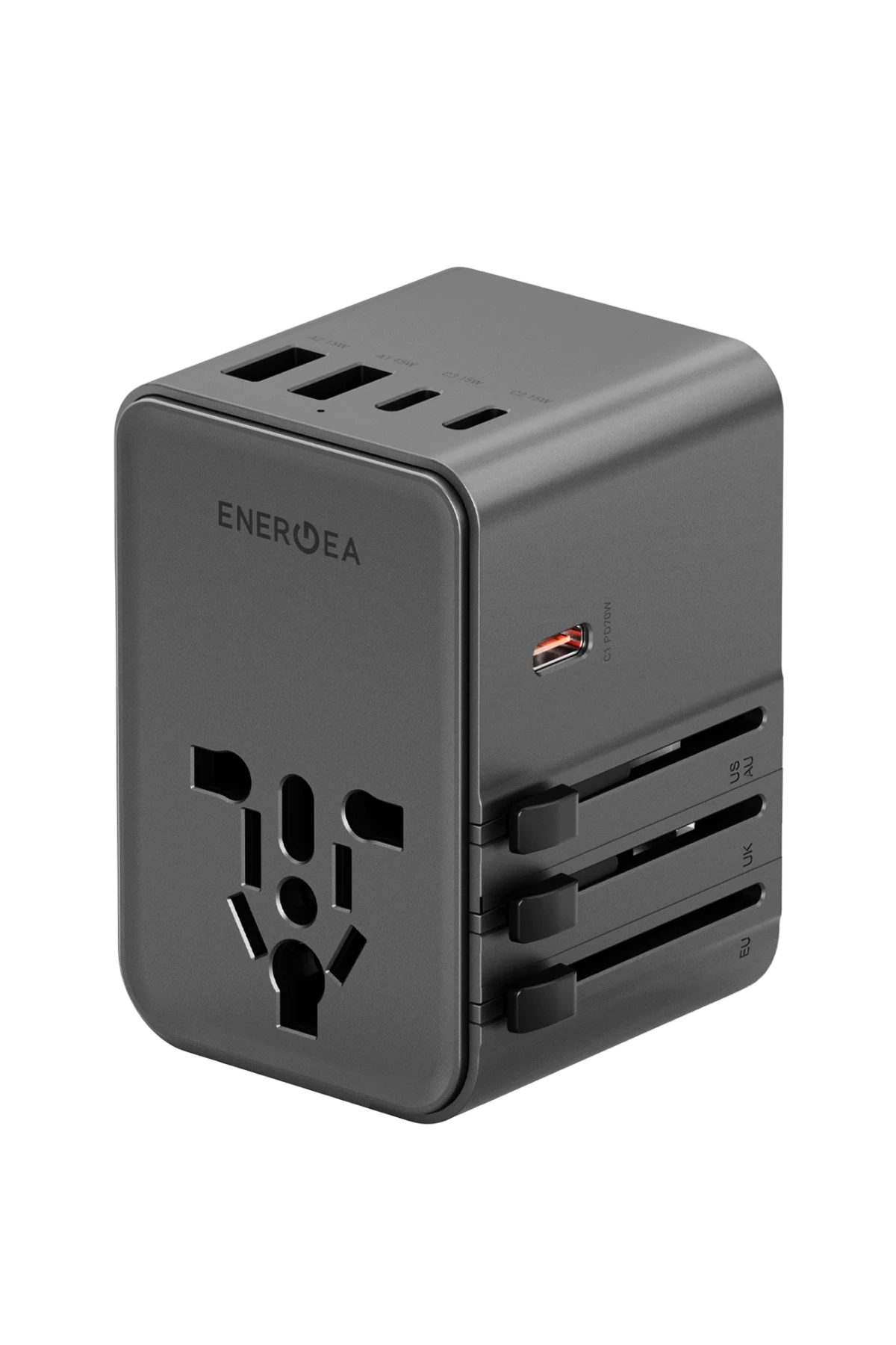 Energea TravelWorld Universal GaN70 1 Adet 70W Type C 2 Adet 15W Type C ve 2 Adet 15W USB Çıkışlı PD Hızlı Şarj Aleti