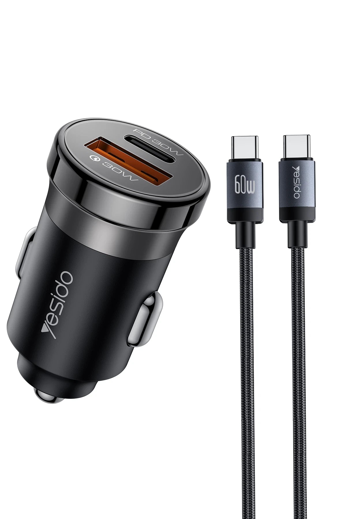 Yesido Y72 1 Adet 30W Type C ve 1 Adet 30W USB Çıkışlı PD Hızlı Araç Şarj Cihazı