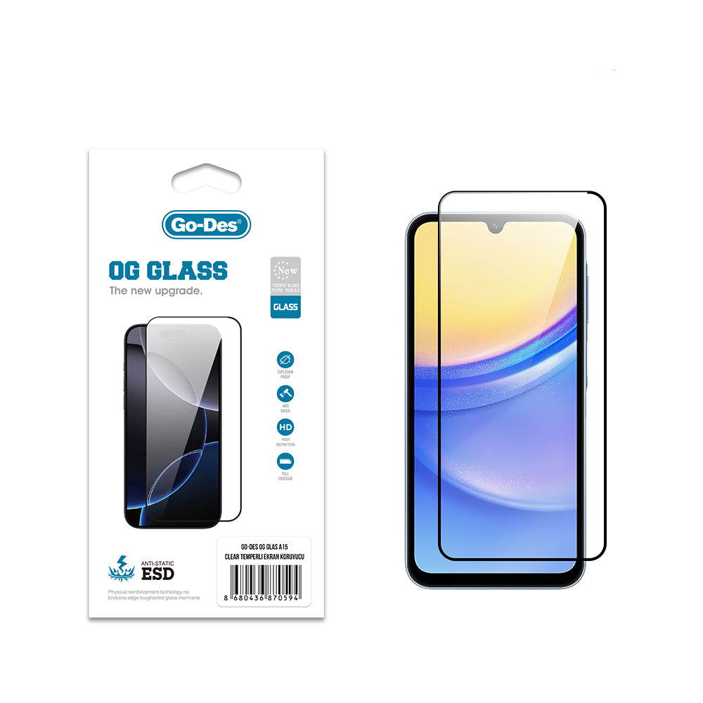 Go Des OG Glass Galaxy A15 Antistatik Temperli Cam Ekran Koruyucu