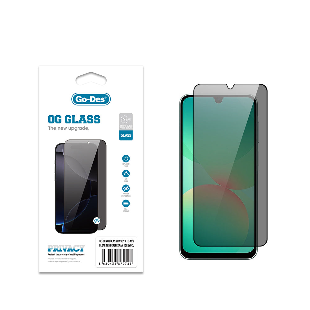 Go Des OG Glass Galaxy A16 Privacy Antistatik Temperli Cam Ekran Koruyucu