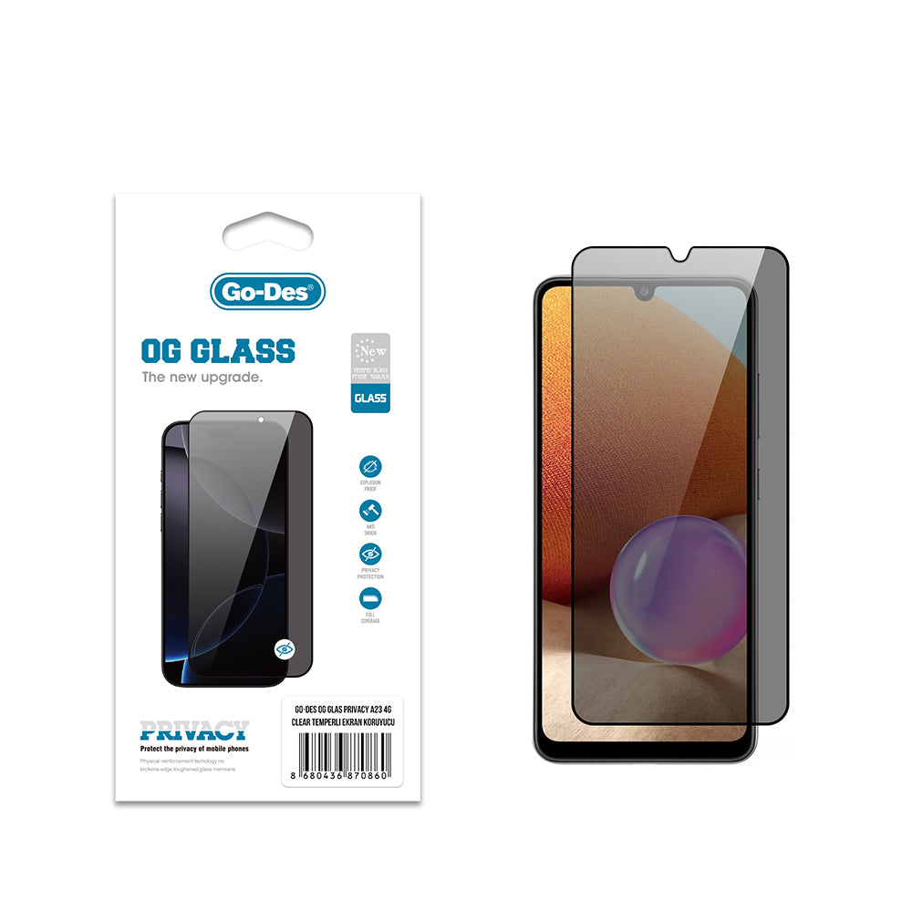 Go Des OG Glass Galaxy A23 Privacy Antistatik Temperli Cam Ekran Koruyucu