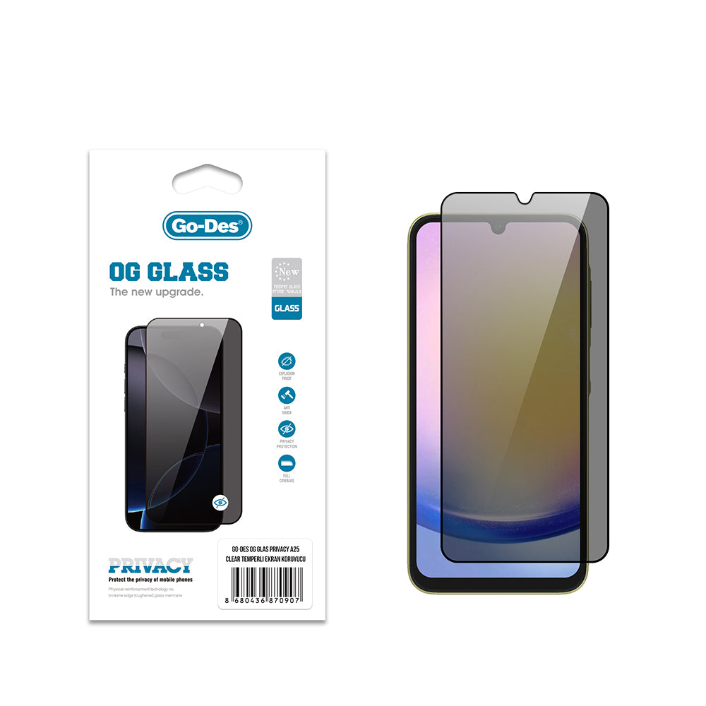 Go Des OG Glass Galaxy A25 Privacy Antistatik Temperli Cam Ekran Koruyucu