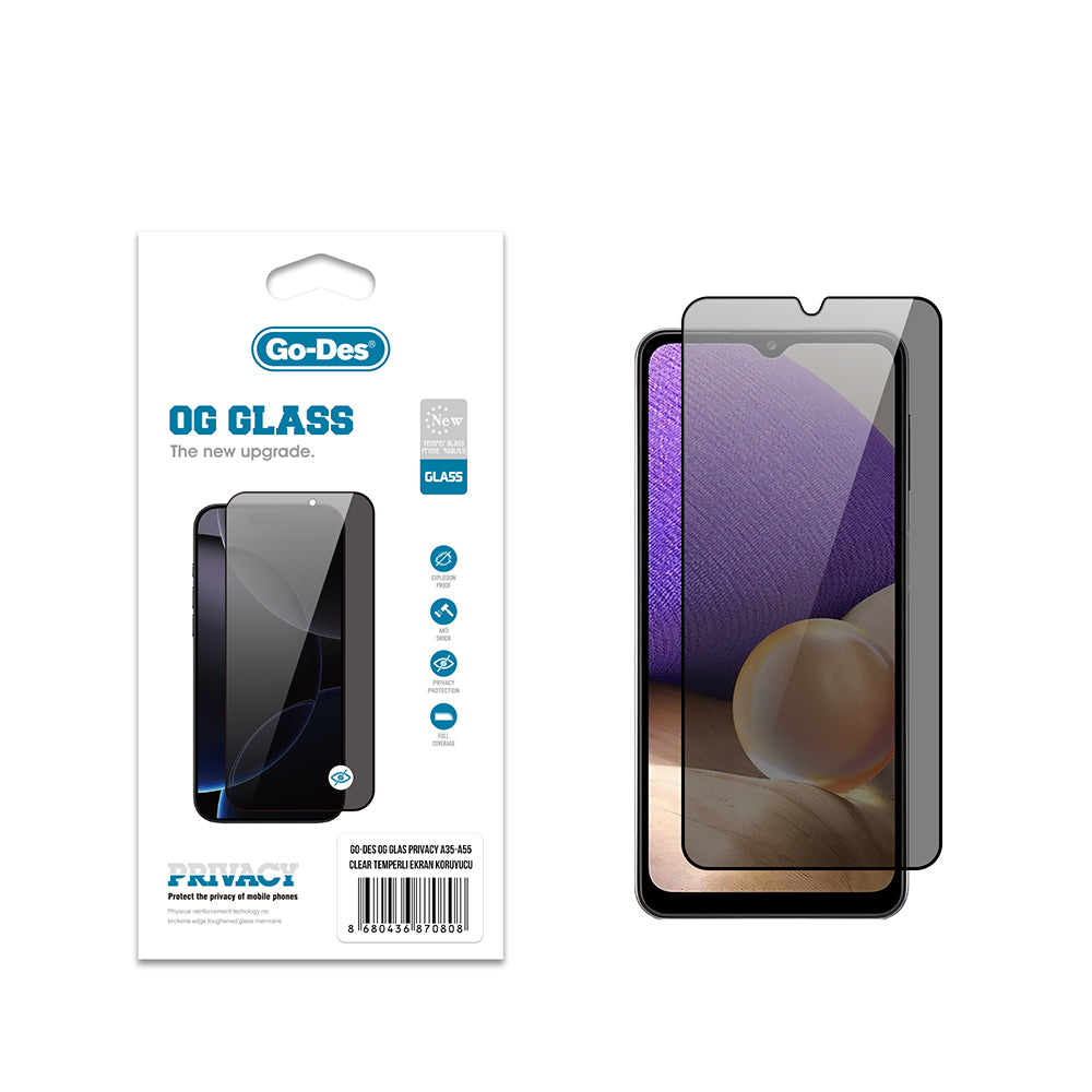 Go Des OG Glass Galaxy A55 Privacy Antistatik Temperli Cam Ekran Koruyucu