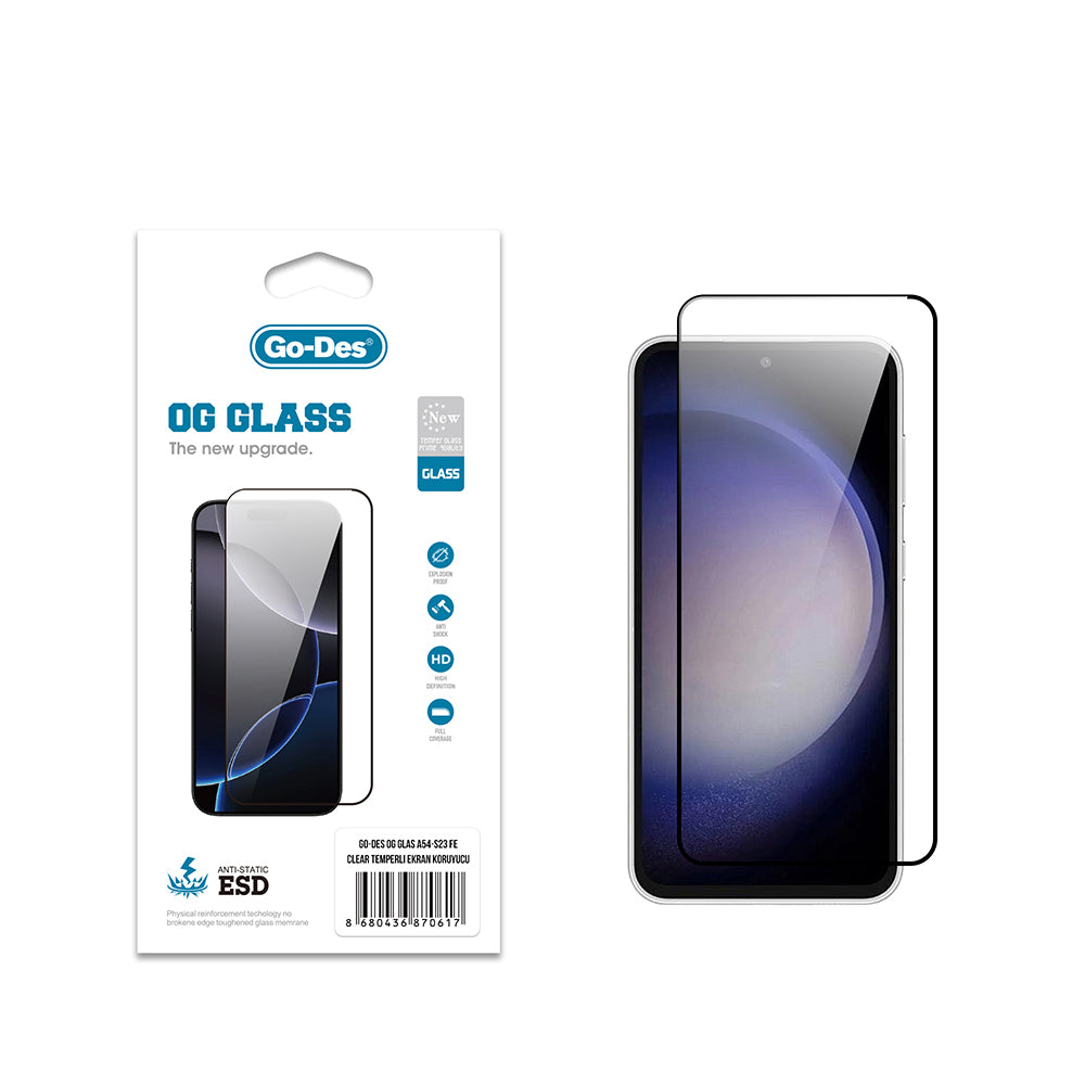 Go Des OG Glass Galaxy S23 FE Antistatik Temperli Cam Ekran Koruyucu
