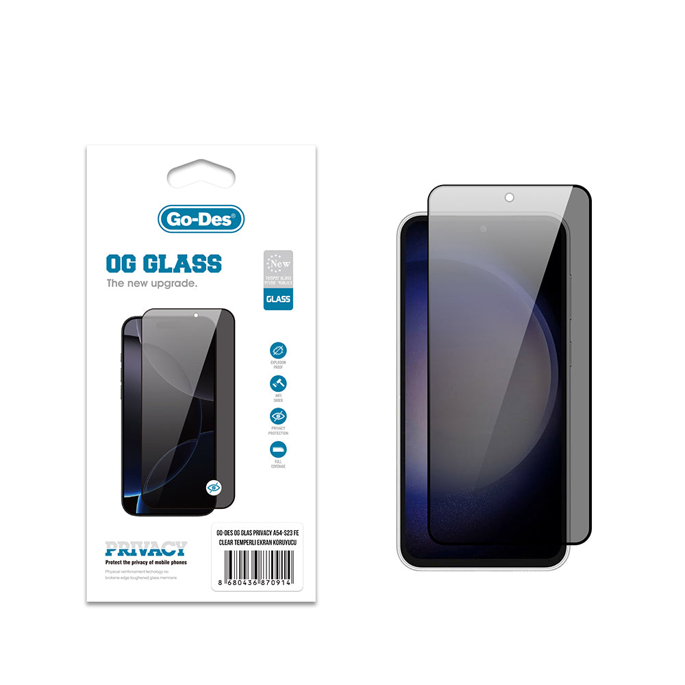 Go Des OG Glass Galaxy S23 FE Privacy Antistatik Temperli Cam Ekran Koruyucu