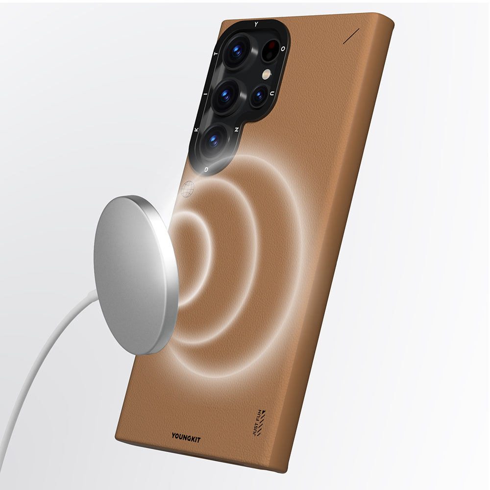Youngkit Tech Fashion Serisi Galaxy S23 Ultra Basit Mat Deri Desenli M-safe Kılıf