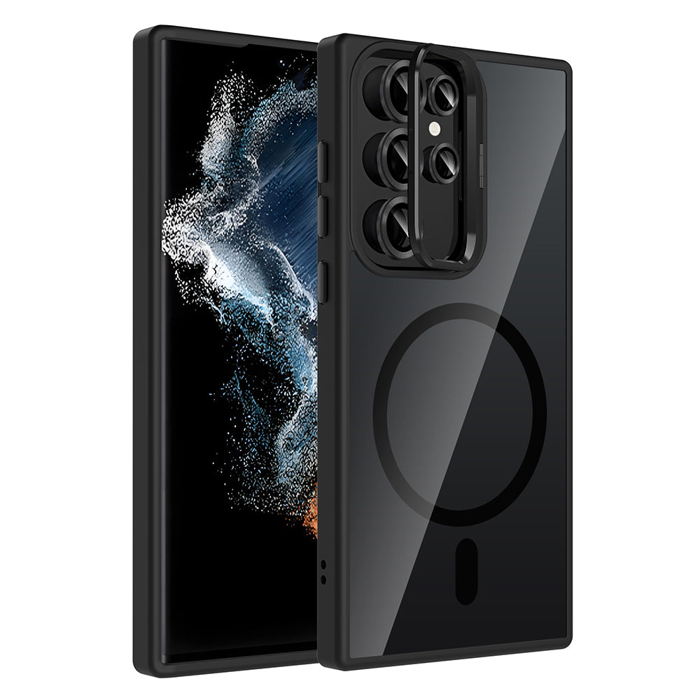 Cepax Galaxy S23 Ultra Standlı ve Kamera Lens Hediyeli M-Safe Şarj Özellikli Etro Kılıf