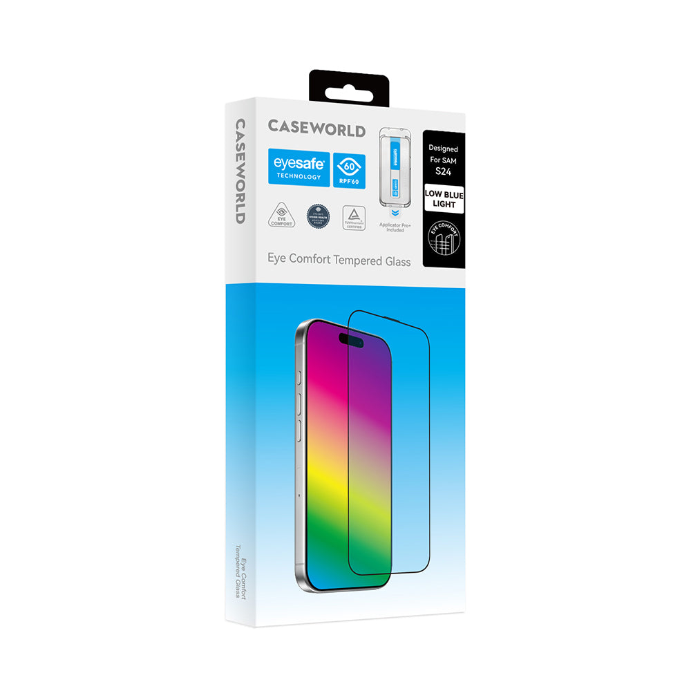CaseWorld Applicator Serisi Galaxy S24 2.5D Eyesafe Mavi Işık Teknolojili 0.25mm Temperli Cam Ekran Koruyucu+ Uygulama Aparatı