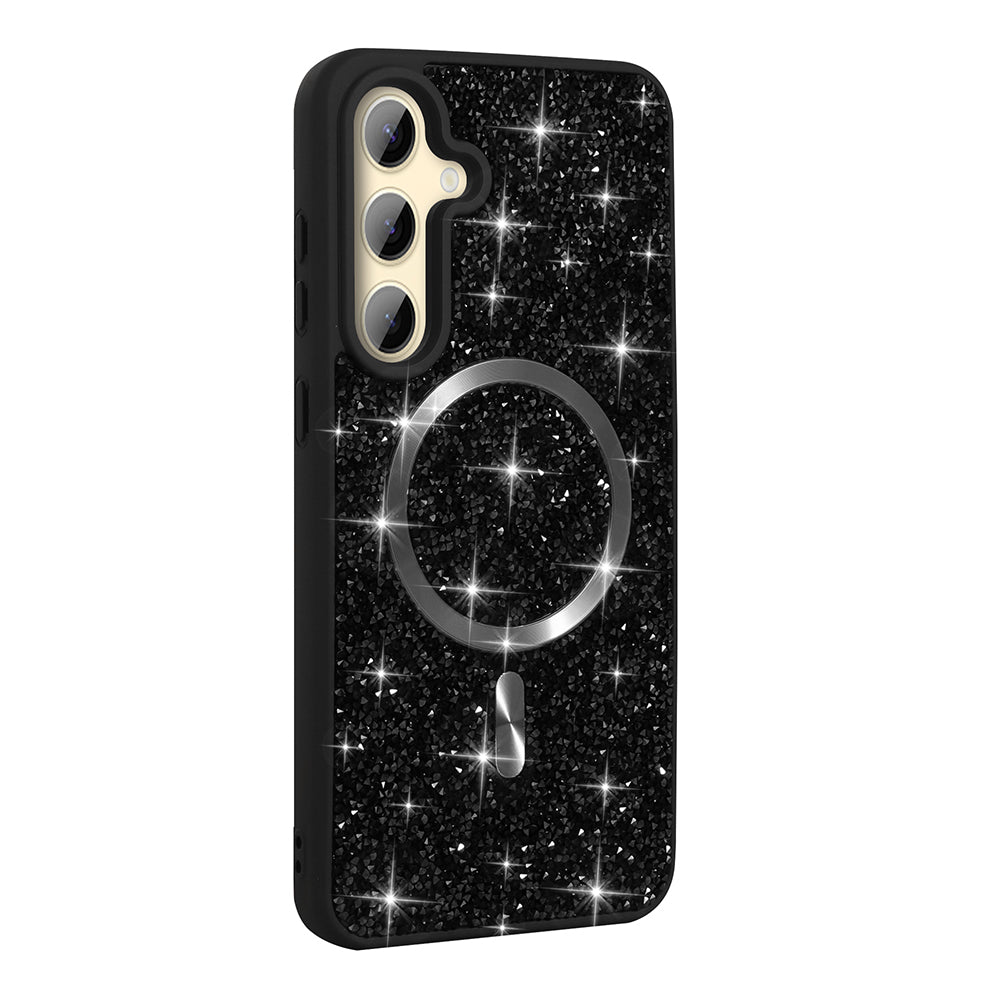 Cepax Galaxy S24 FE Pırlanta Tasarımlı M-safe Şarj Özellikli Mozaik Silikon Kılıf