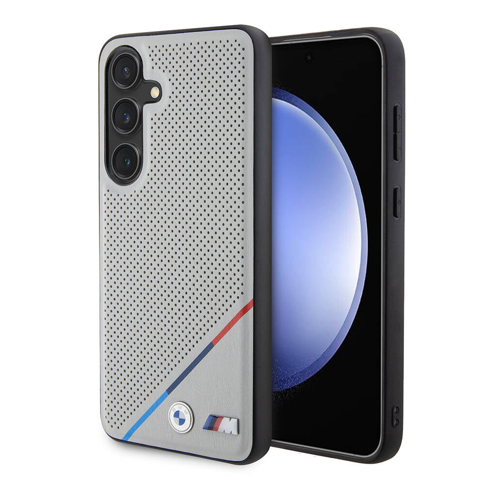 BMW Galaxy S24 Orjinal Lisanslı M-safe Şarj Özellikli M Logolu Üç Çizgili Delikli Deri Kılıf