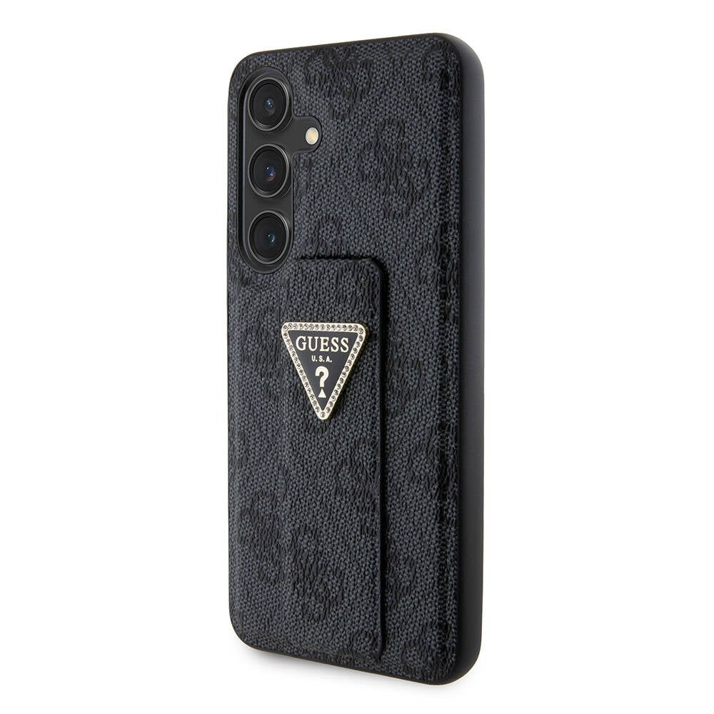 Guess Galaxy S24 Orjinal Lisanslı 4G Desenli Üçgen Logolu Standlı Deri Kılıf