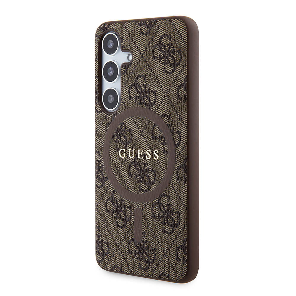 Guess Galaxy S24 Orjinal Lisanslı M-safe Şarj Özellikli PU Halkalı 4G Desenli Yazı Logolu Kılıf
