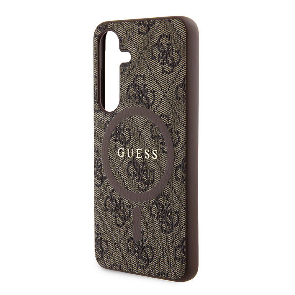 Guess Galaxy S24 Orjinal Lisanslı M-safe Şarj Özellikli PU Halkalı 4G Desenli Yazı Logolu Kılıf