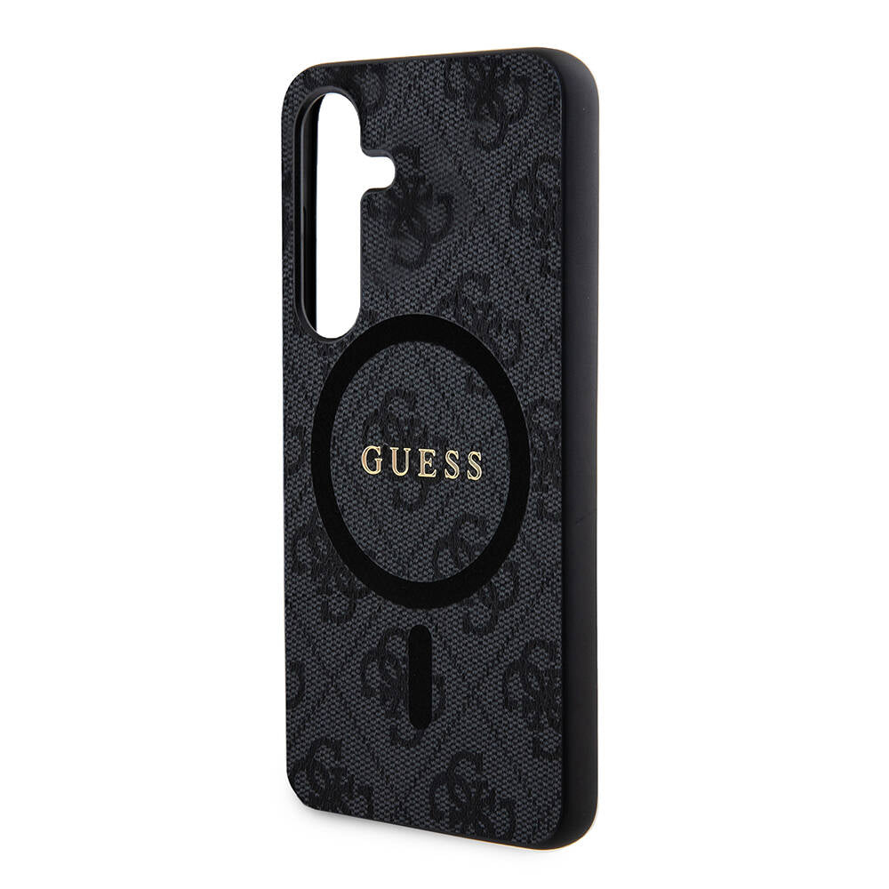 Guess Galaxy S24 Orjinal Lisanslı M-safe Şarj Özellikli PU Halkalı 4G Desenli Yazı Logolu Kılıf