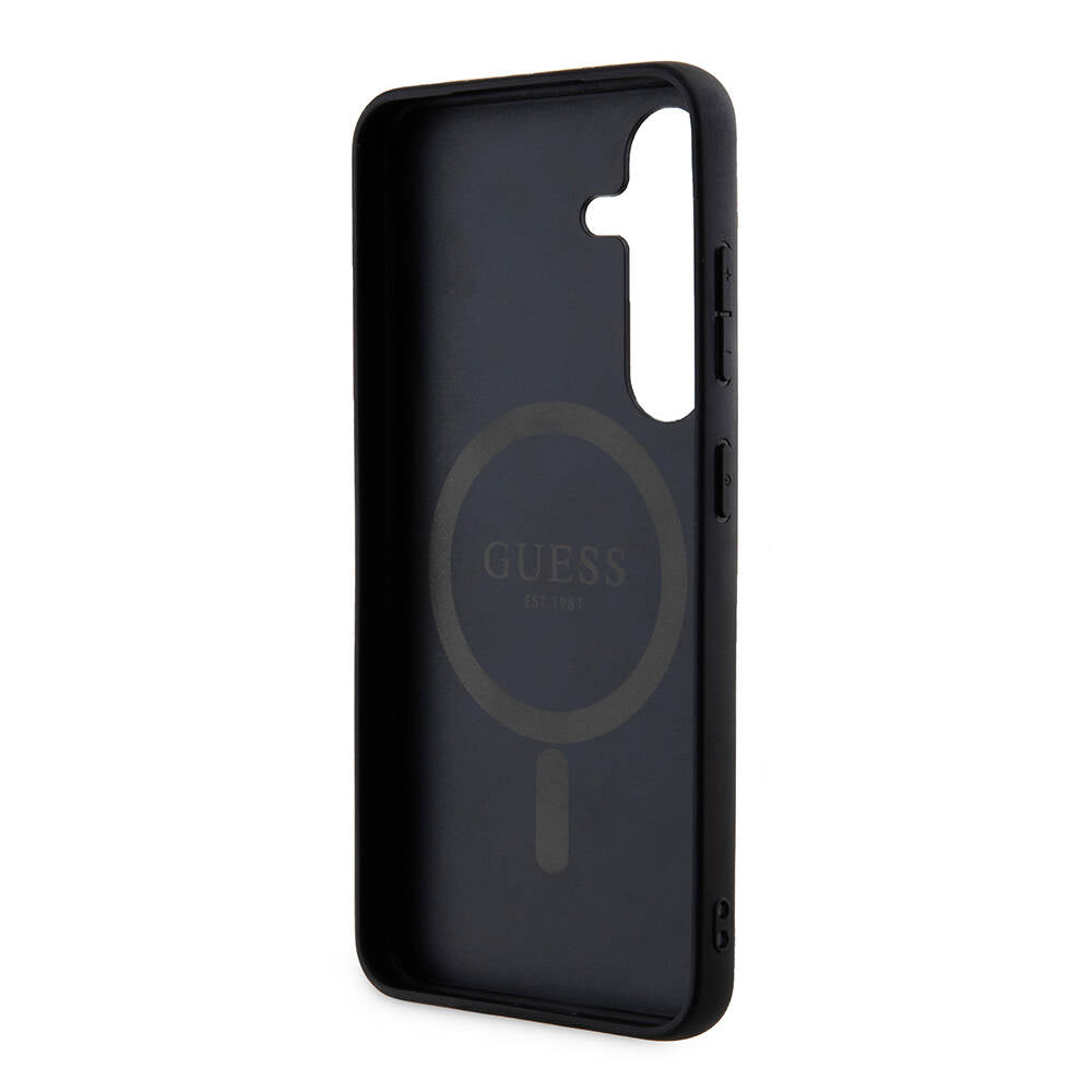 Guess Galaxy S24 Orjinal Lisanslı M-safe Şarj Özellikli PU Halkalı 4G Desenli Yazı Logolu Kılıf