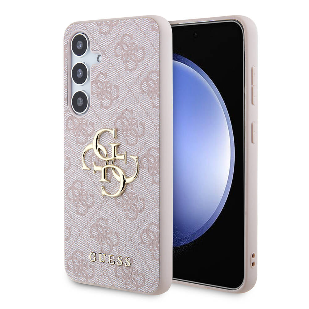 Guess Galaxy S24 Orjinal Lisanslı PU Deri Yazı ve 4G Metal Logolu Desenli Kılıf