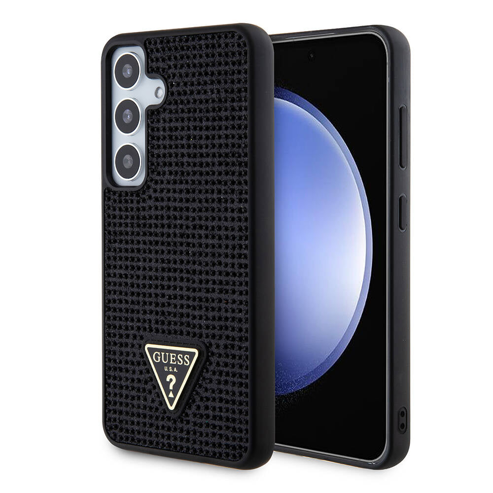 Guess Galaxy S24 Orjinal Lisanslı Taşlı Arka Yüzey Üçgen Logolu Kılıf