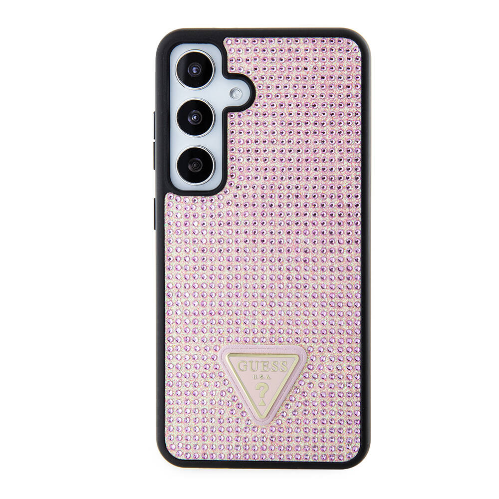 Guess Galaxy S24 Orjinal Lisanslı Taşlı Arka Yüzey Üçgen Logolu Kılıf