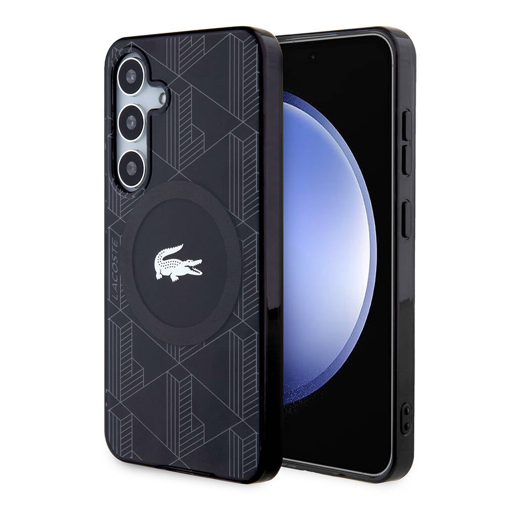 Lacoste Galaxy S24 Orjinal Lisanslı M-safe Şarj Özellikli Çift Katmanlı Timsah Logolu Blend Monogram Kılıf