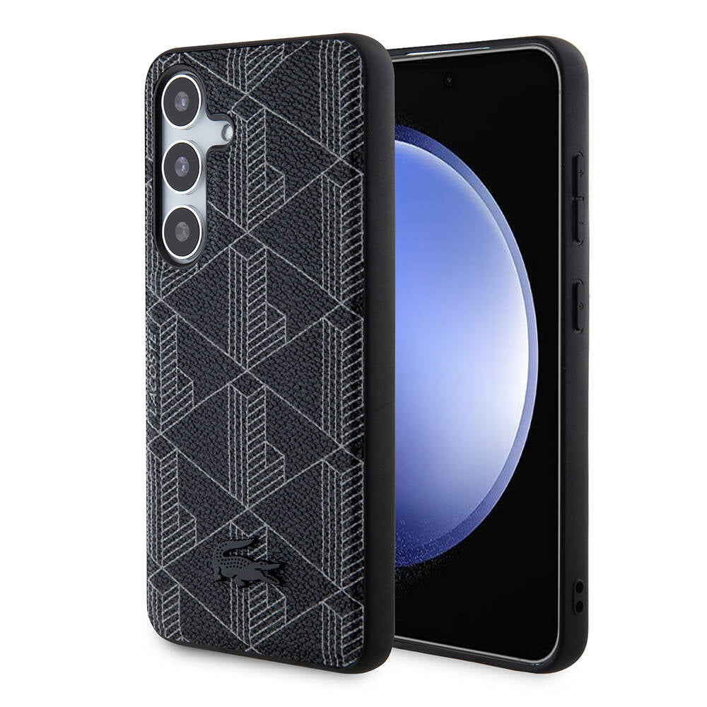 Lacoste Galaxy S24 Orjinal Lisanslı M-safe Şarj Özellikli PU Deri Görünümlü Karışık Monogram Desenli Kılıf