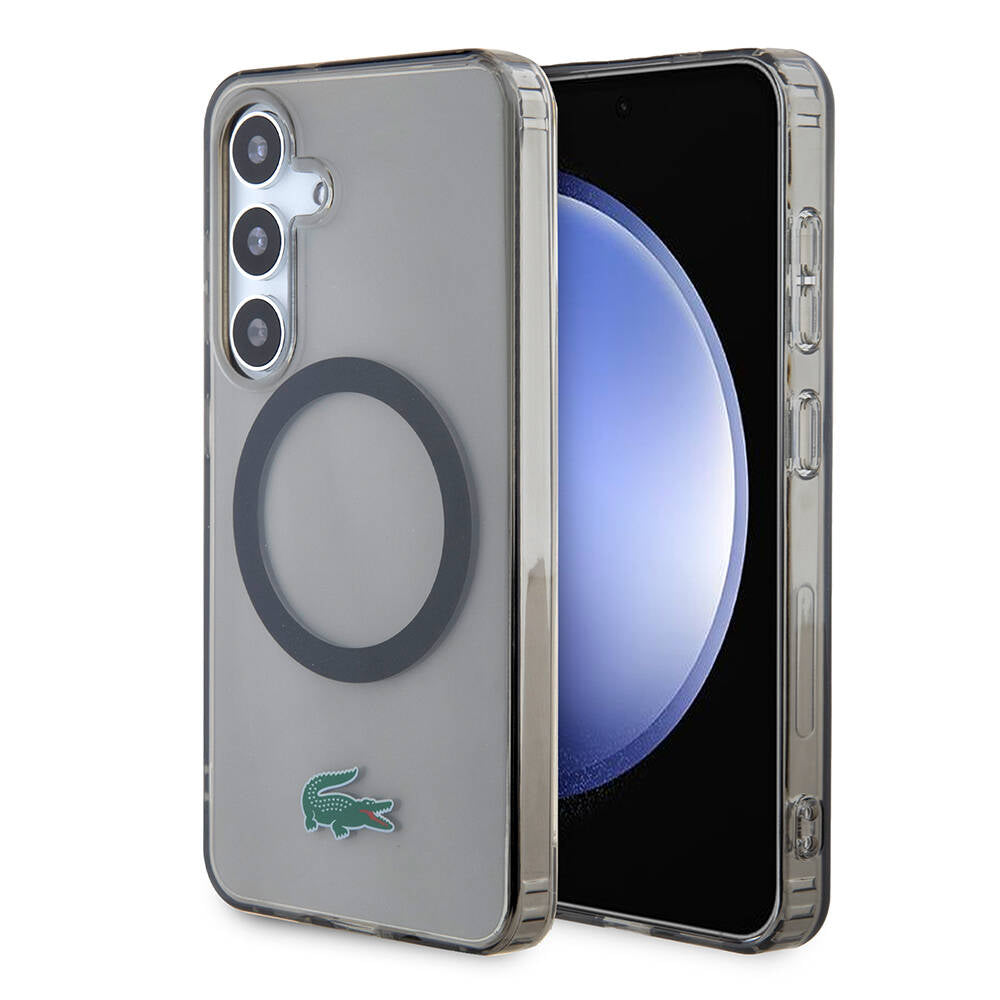 Lacoste Galaxy S24 Orjinal Lisanslı M-safe Şarj Özellikli Transparan Timsah Logo Baskılı Kılıf