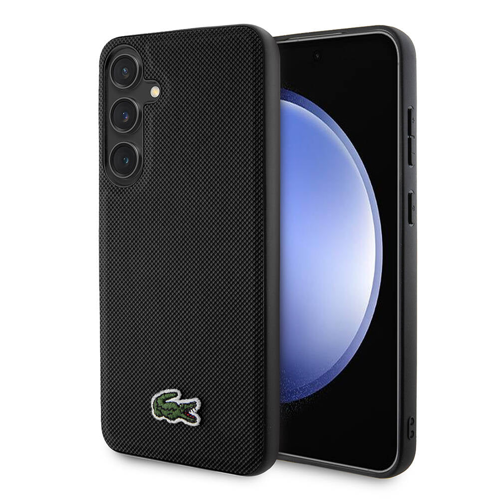 Lacoste Galaxy S24 Orjinal Lisanslı PU Pike Desenli Arka Yüzey İkonik Timsah Dokuma Logolu Kılıf