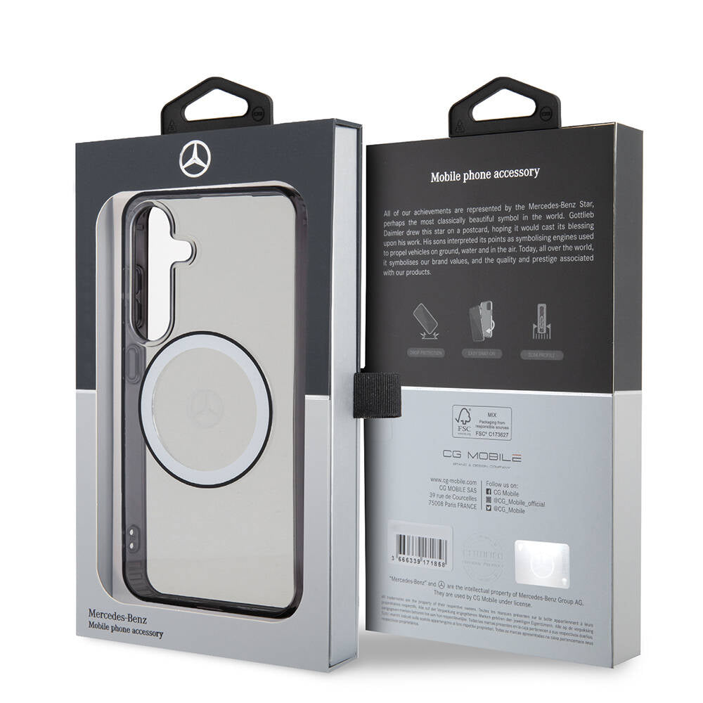 Mercedes Benz Galaxy S24 Orjinal Lisanslı PC TPU Transparan Black Ring Magsafe Kılıf