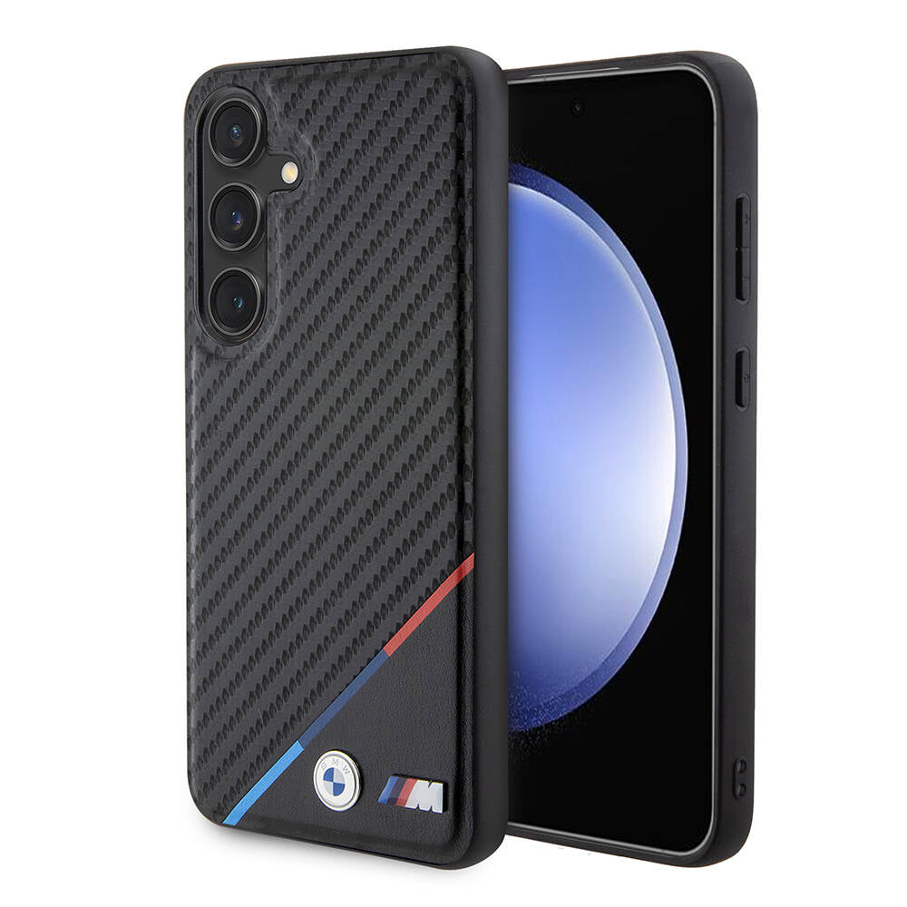 BMW Galaxy S24 Plus Orjinal Lisanslı M-safe Şarj Özellikli M Logolu Üç Çizgili PU Karbon Kılıf