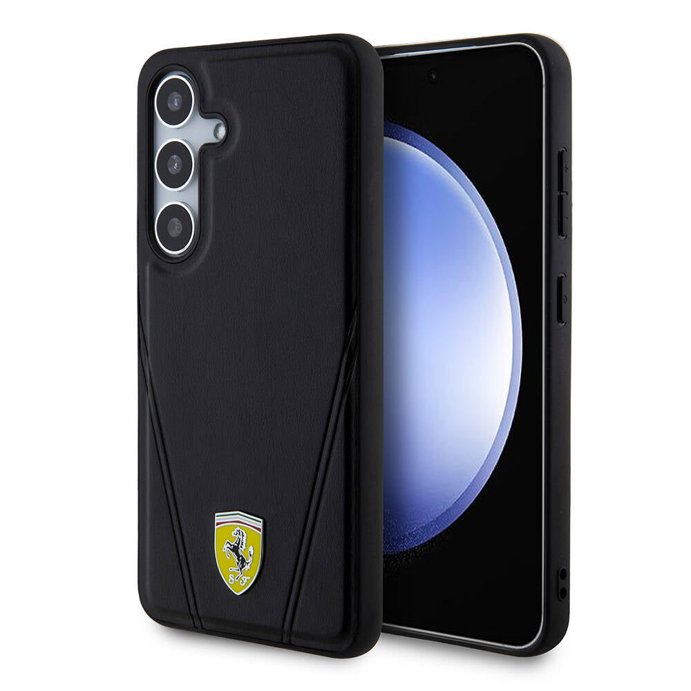Ferrari Galaxy S24 Plus Orjinal Lisanslı M-safe Şarj Özellikli Sıcak Baskı V Çizgili Deri Kılıf
