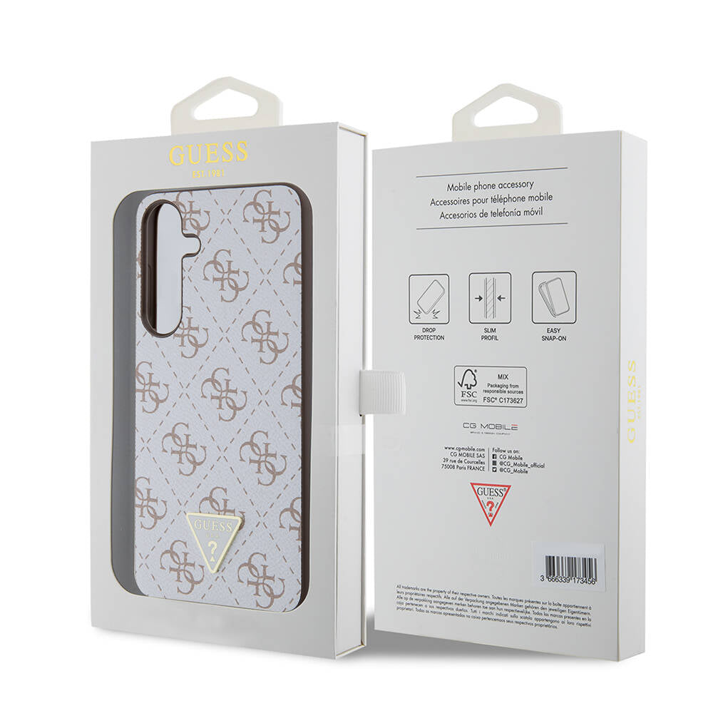 Guess Galaxy S24 Plus Orjinal Lisanslı PU Üçgen Logo 4G Desenli Kılıf