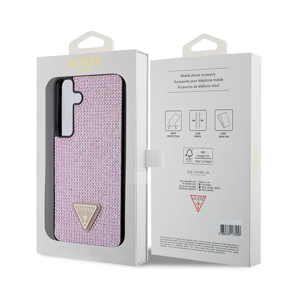 Guess Galaxy S24 Plus Orjinal Lisanslı Taşlı Arka Yüzey Üçgen Logolu Kılıf