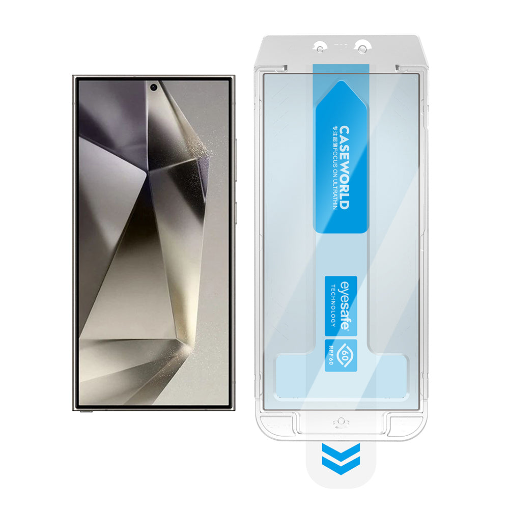 CaseWorld Applicator Serisi Galaxy S24 Ultra 2.5D Eyesafe Mavi Işık Teknolojili 0.25mm Temperli Cam Ekran Koruyucu+ Uygulama Aparatı