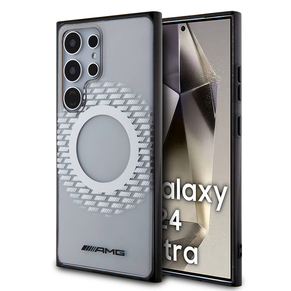 AMG Galaxy S24 Ultra Orjinal Lisanslı M-safe Şarj Özellikli Eşkenar Dörtgen Desenli Transparan Kılıf