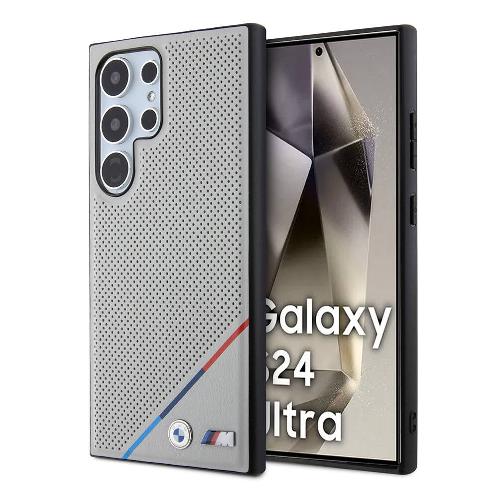 BMW Galaxy S24 Ultra Orjinal Lisanslı M-safe Şarj Özellikli M Logolu Üç Çizgili Delikli Deri Kılıf