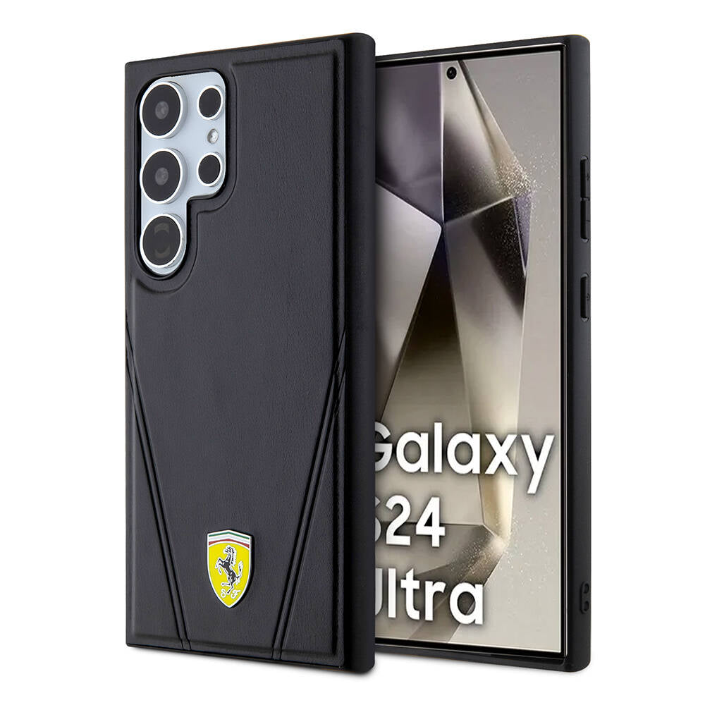 Ferrari Galaxy S24 Ultra Orjinal Lisanslı M-safe Şarj Özellikli Sıcak Baskı V Çizgili Deri Kılıf