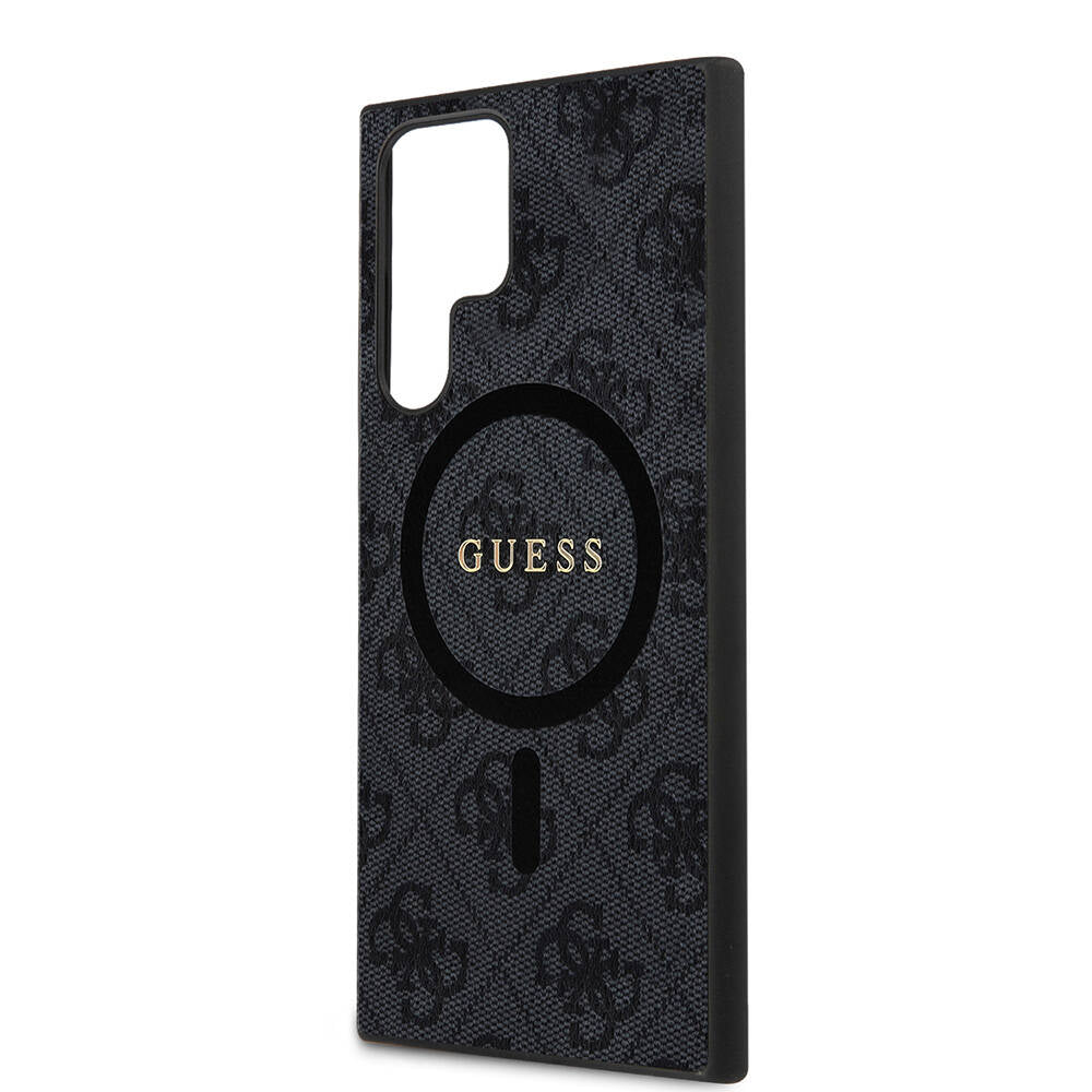 Guess Galaxy S24 Ultra Orjinal Lisanslı M-safe Şarj Özellikli PU Halkalı 4G Desenli Yazı Logolu Kılıf