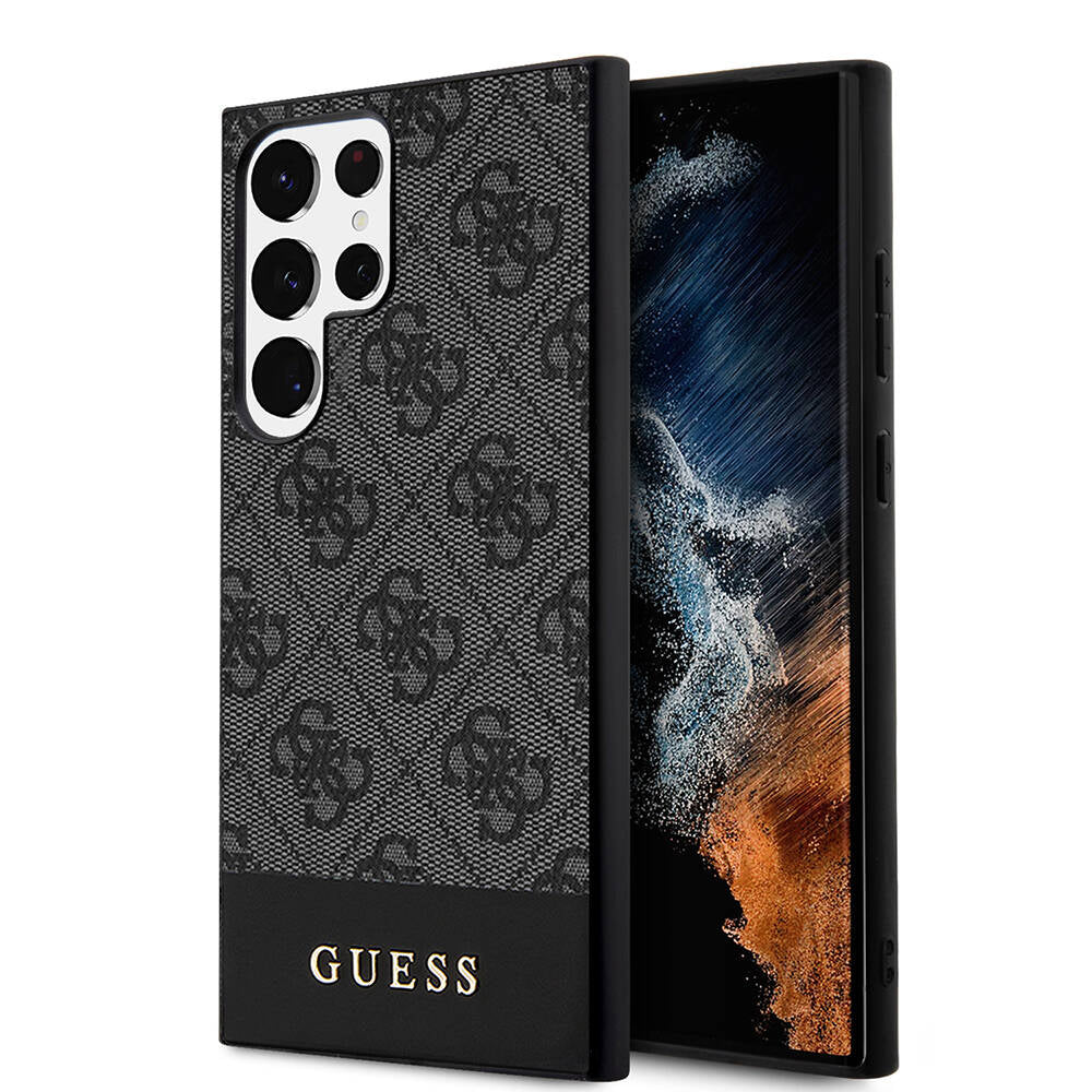Guess Galaxy S24 Ultra Orjinal Lisanslı PU Deri Şerit Logo Dizaynlı Kılıf