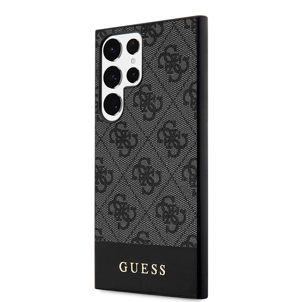 Guess Galaxy S24 Ultra Orjinal Lisanslı PU Deri Şerit Logo Dizaynlı Kılıf