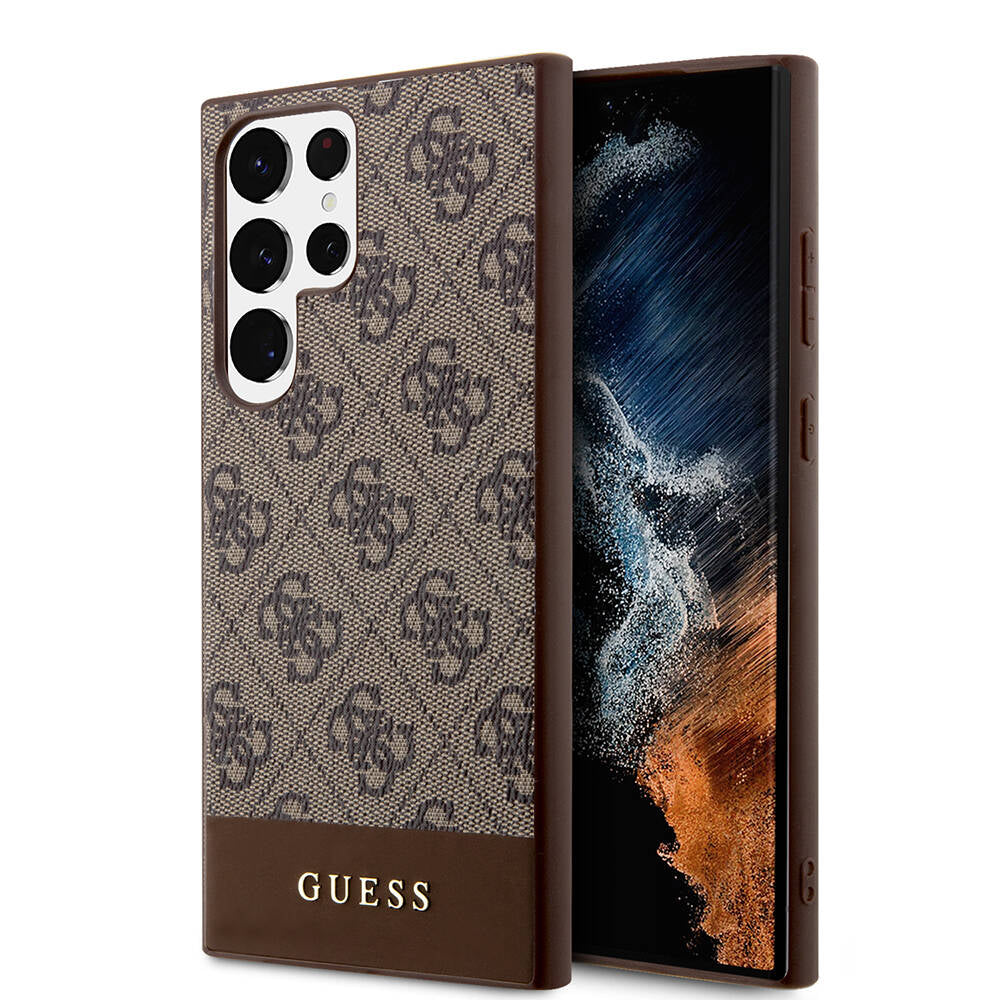 Guess Galaxy S24 Ultra Orjinal Lisanslı PU Deri Şerit Logo Dizaynlı Kılıf