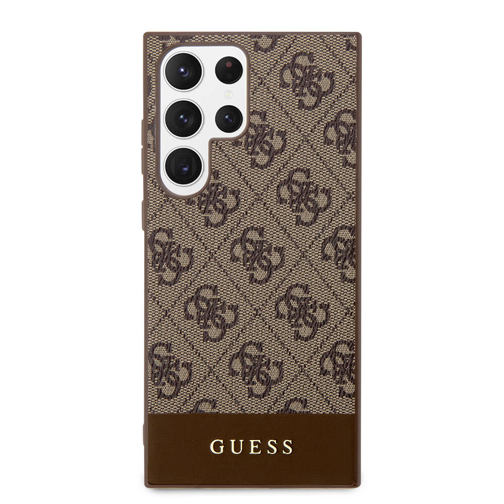 Guess Galaxy S24 Ultra Orjinal Lisanslı PU Deri Şerit Logo Dizaynlı Kılıf