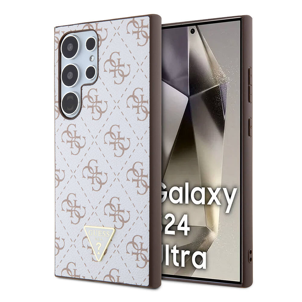 Guess Galaxy S24 Ultra Orjinal Lisanslı PU Üçgen Logo 4G Desenli Kılıf