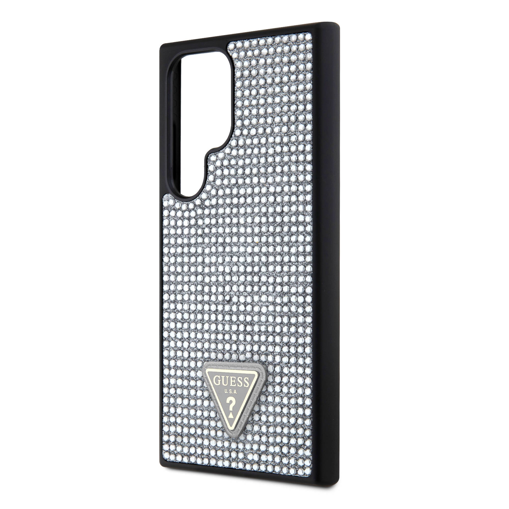 Guess Galaxy S24 Ultra Orjinal Lisanslı Taşlı Arka Yüzey Üçgen Logolu Kılıf